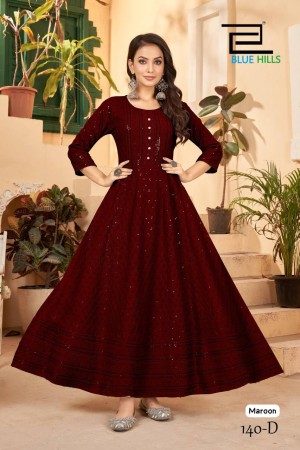 maroon color long gown