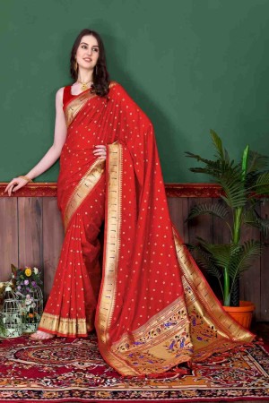 Red Traditional Paithani Silk Saree