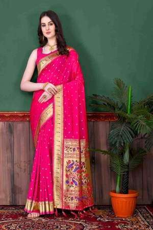 Pink color Traditional Paithani Silk Saree
