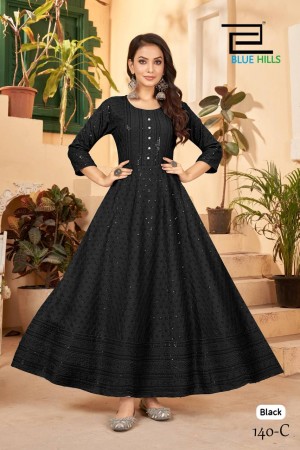 black color Long Gown With Chikankari Work