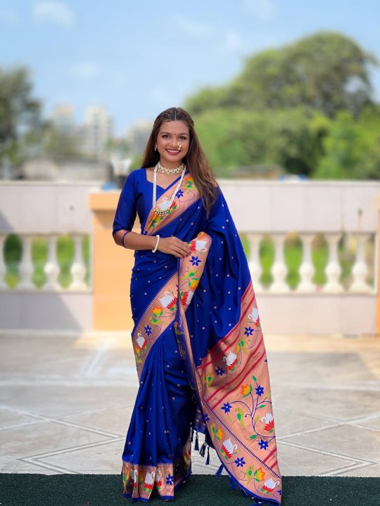 Blue Color Traditional Paithani Silk Saree