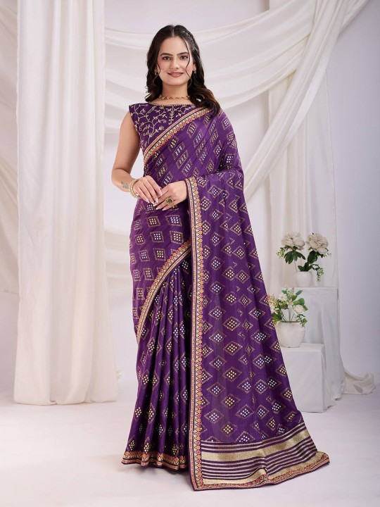 Purple Color Bandhani print saree