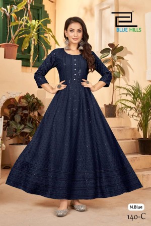 navy blue color chikankari work gown