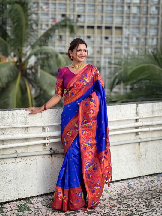 Blue Color Soft Traditional Paithani Silk Saree