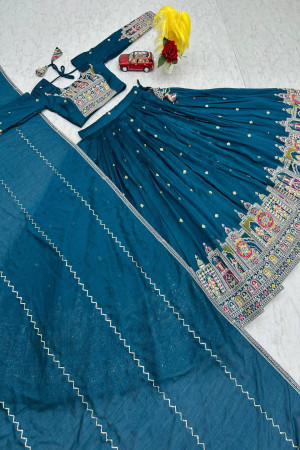 Rama Color Embroidery Work Lahenga Choli