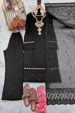 Black Color Top Plazzo Set