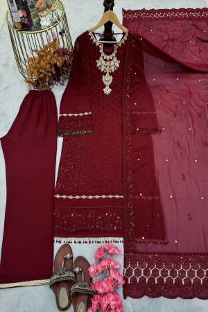 Maroon Top Plazzo Set
