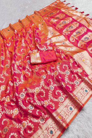 Peach Collor Banarasi Silk Saree