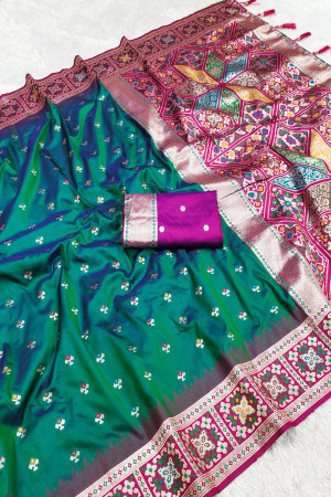 Rama color banarasi silk saree