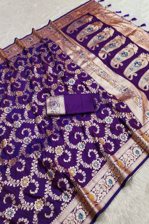Purple Color Banarsi Silk Saree
