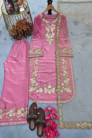 Pink Color Top Plazzo with Dupatta