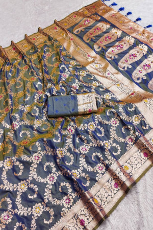 Gray color Soft Banarasi Silk Saree