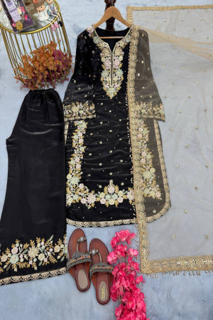 Black Color Top Plazzo With Dupatta Set