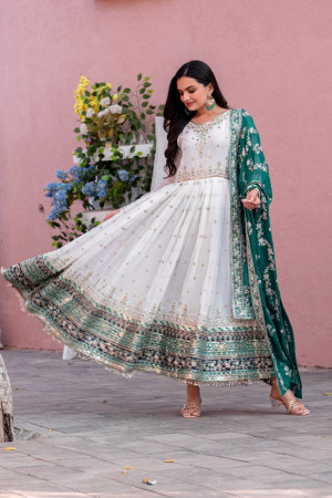 Rama Color Long Embroidery Work Gown