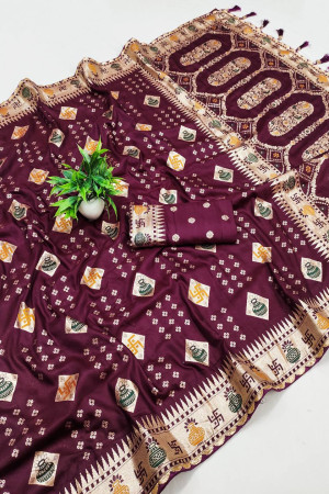 Maroon color Banarasi Silk Saree