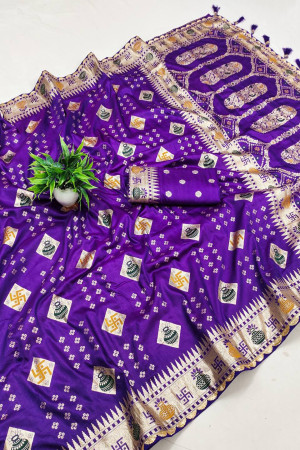 Violet soft Banarasi silk saree