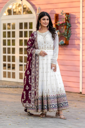 Maroon Color Sequence Work Long Gown