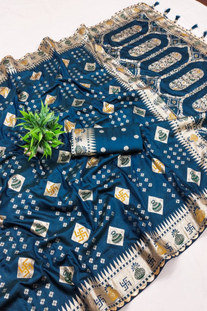 Rama Color Banarasi Silk Saree
