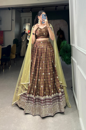 Brawon color Lehenga Choli Set With Dupatta