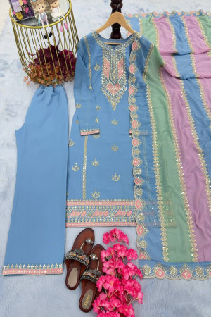 Rama Color Top Plazzo With Dupatta Set