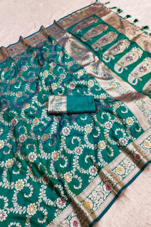 Teal banarasi Silk Saree