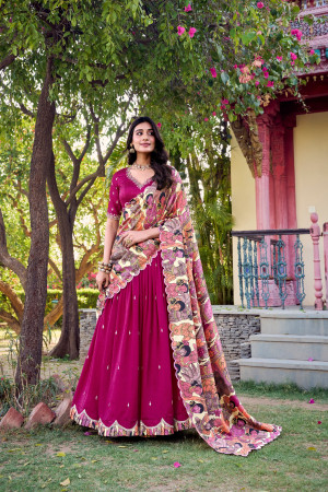 Pink Color Lehenga Choli Set With Dupatta