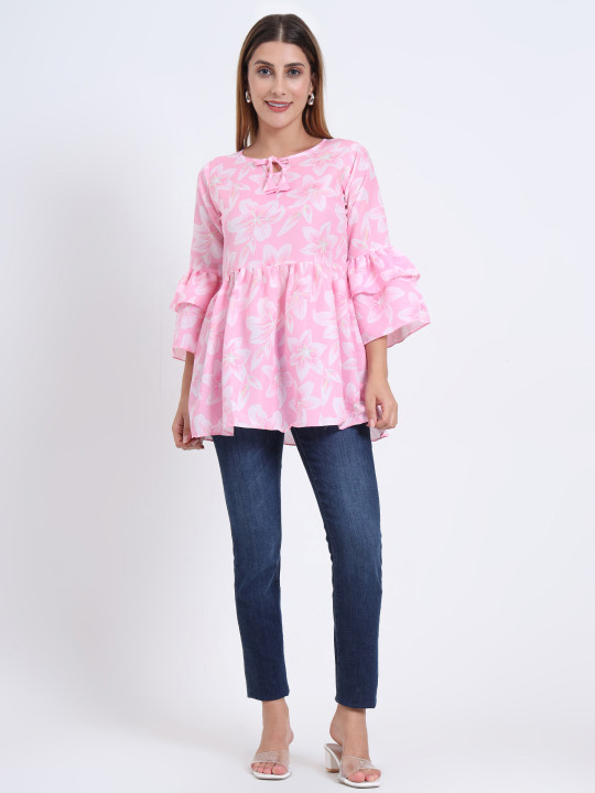 Women's Wear Pink Color Floral Top