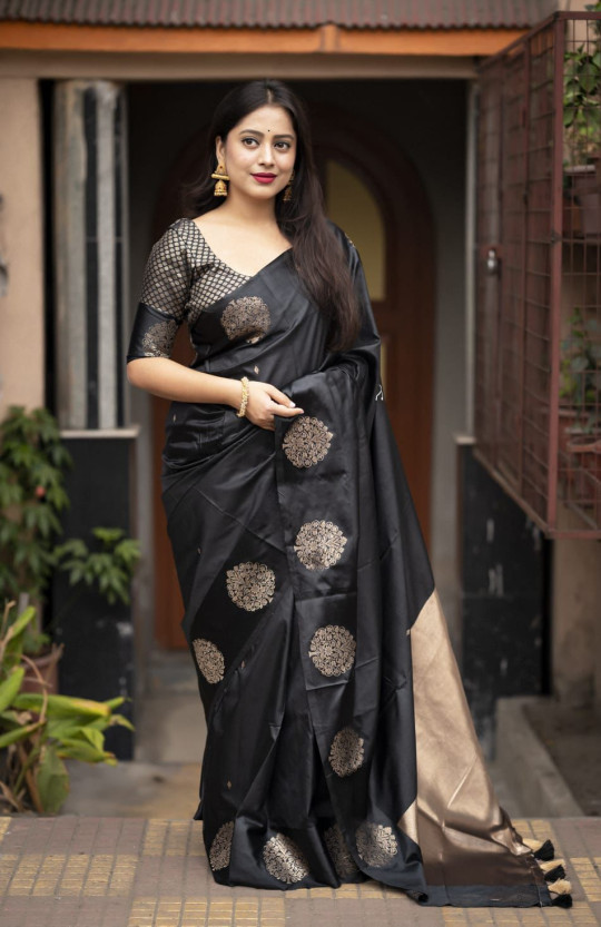 Black Color Banarasi Satin Pattu Saree