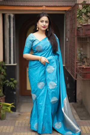Sky Blue Color Banarasi SIlk Saree