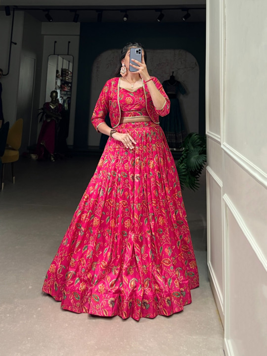 Pink Color Tussar Silk Lahengha Choli Set