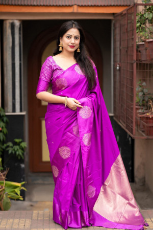 Violet Color Banrasi Silk Satin Patta Saree