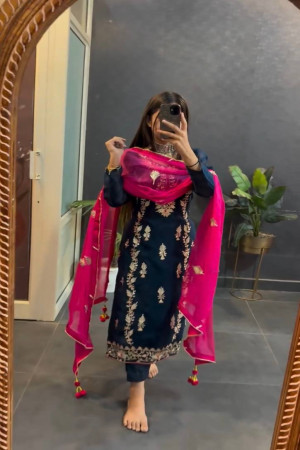 Navy Blue Color Salwar Suit With Dupatta