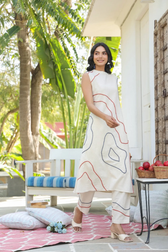 pure khadi Cotton embroidery work kurti collection