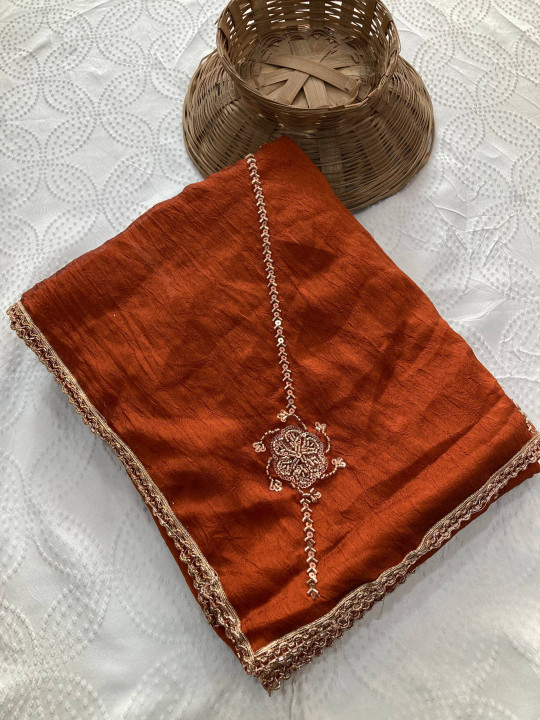 Elegant Party Wear Crush Silk Saree available in Orange color - Gallery Image 3