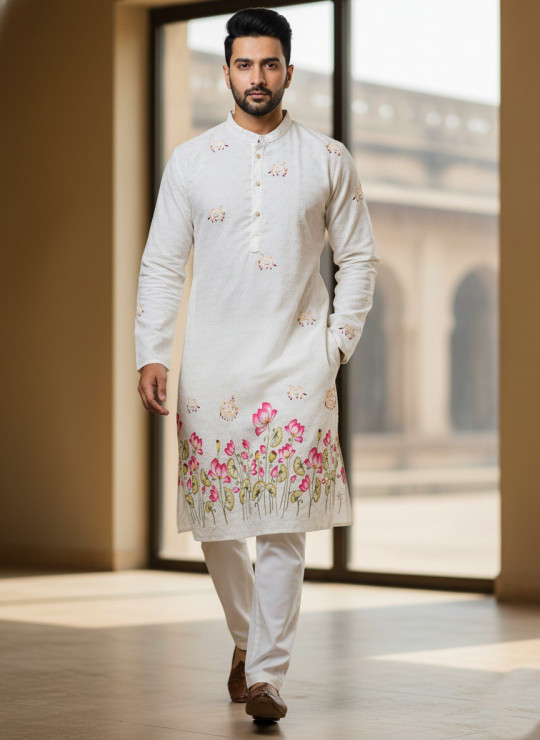 White Color Traditional Men’s Kurta Set