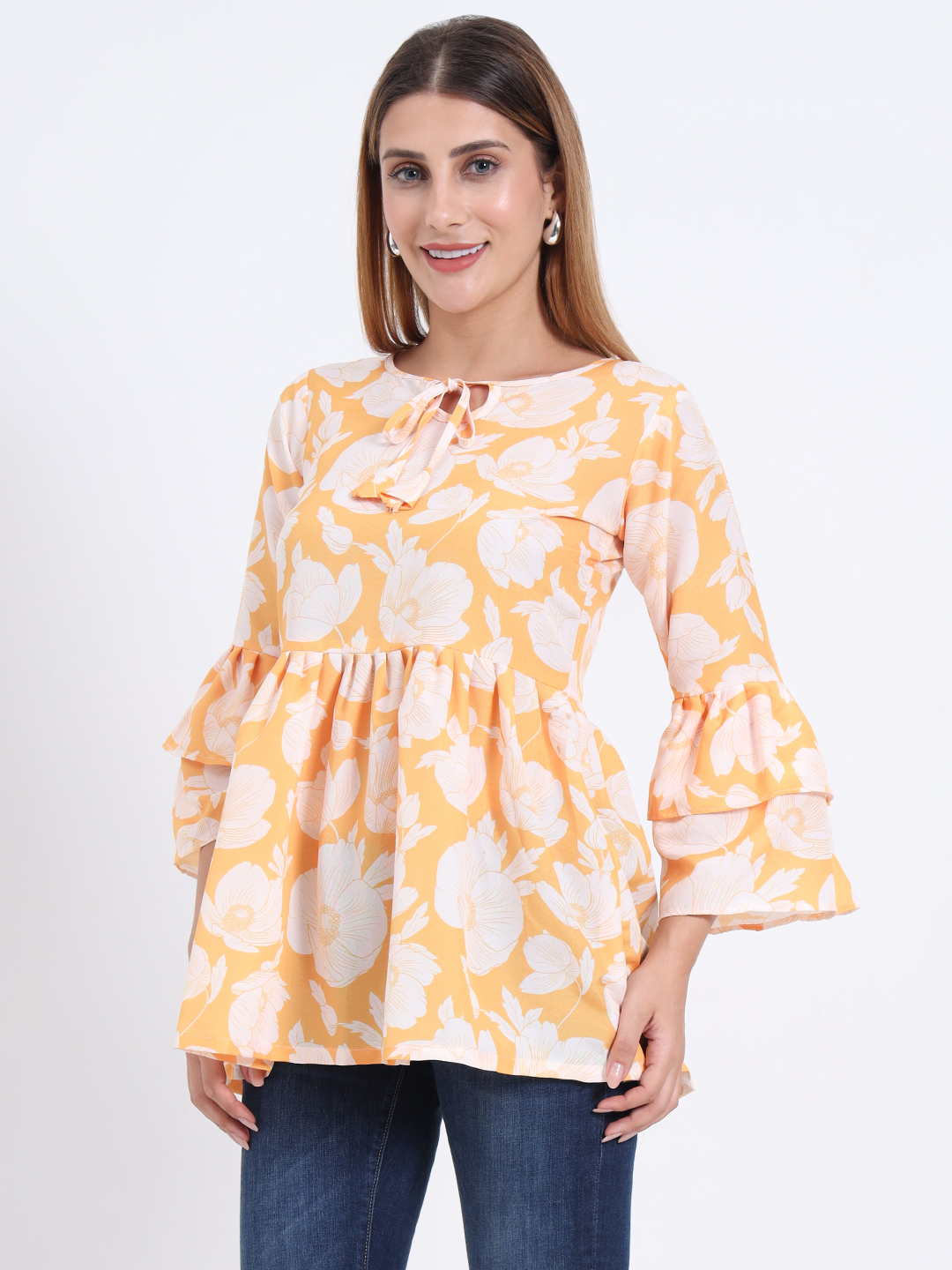 yellow Color Floral Printed Top